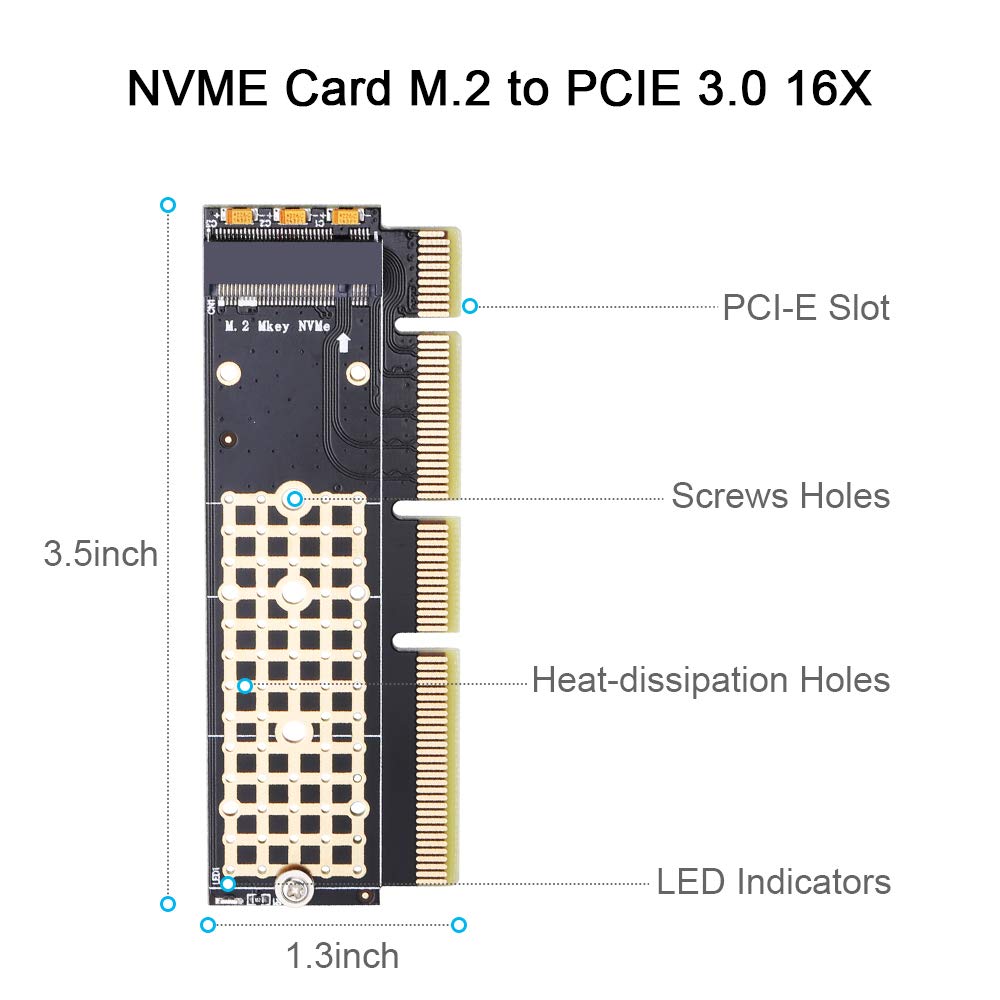 Onvian M.2 NVME Adapter SSD To PCIe Card M.2 Key M Driver With Silicone Cooling Pad Hard Drive Adapter Support PCIe x4x8x16 Slot