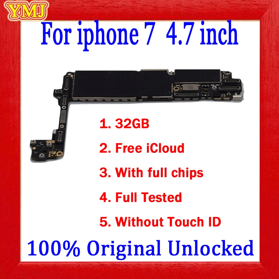 32GB 128GB 256GB For iPhone 7 4.7&quot;Motherboard With/No Touth ID,100% Original Unlock Free icloud Logic Board Support update &amp; 4G