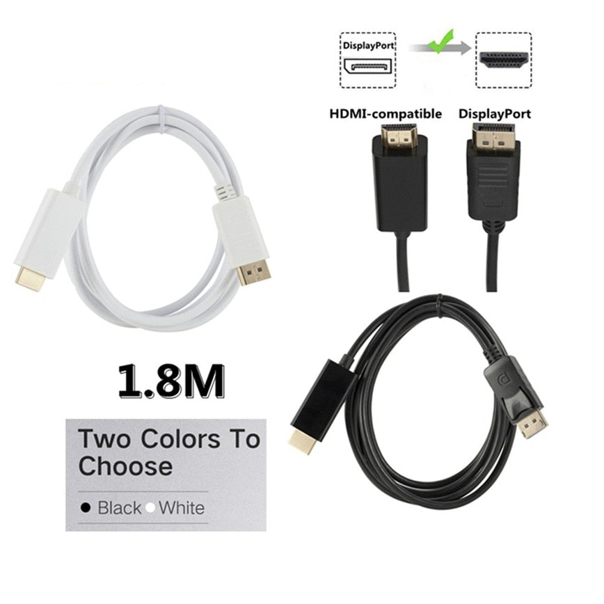 Displayport HDMI 1080P 1.8M/6ft Black and White