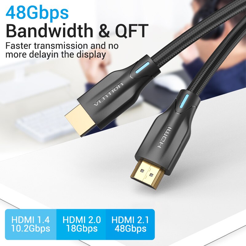 Vention HDMI Cable for Xiaomi Mi Box HDR10+ HDMI 2.1 Cable 8K/60Hz 4K/120Hz for HDMI Splitter RTX 3080 3090 48Gbps TV Cable HDMI