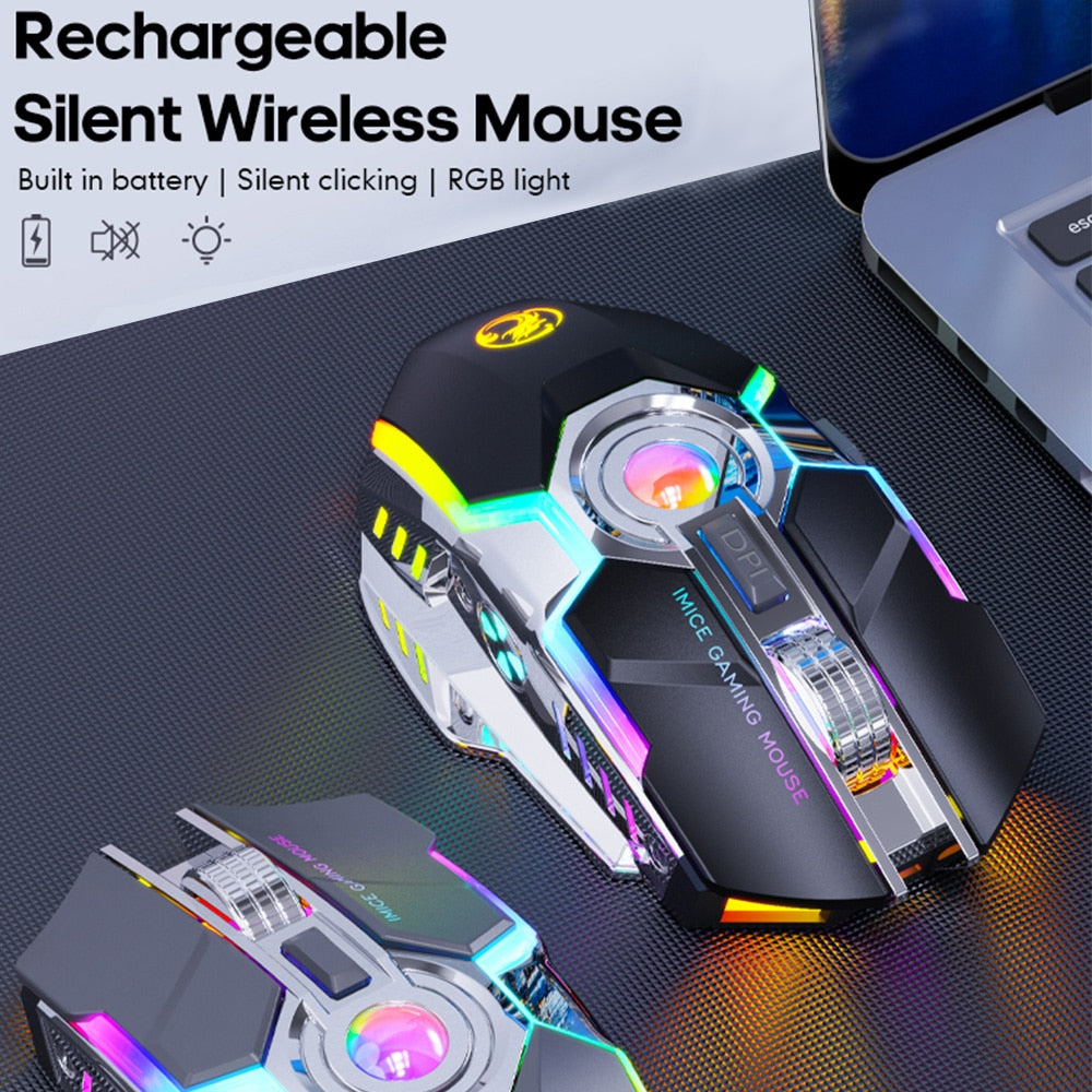 RGB Gaming Mouse Wireless Computer Mouse Rechargeable Silent Mause LED Backlit Mice 3200 DPI Wireless Mouse Gamer For Laptop PC