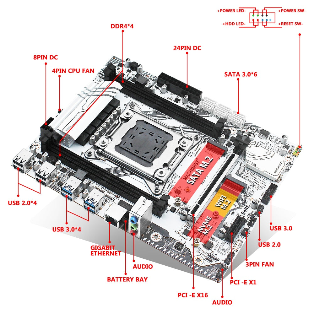 MACHINIST X99 Motherboard LGA 2011-3 Set Kit with Intel Xeon E5 2620 V3 Processor 16G(2*8) DDR4 2666MHZ RAM NVME M.2 SSD X99-K9