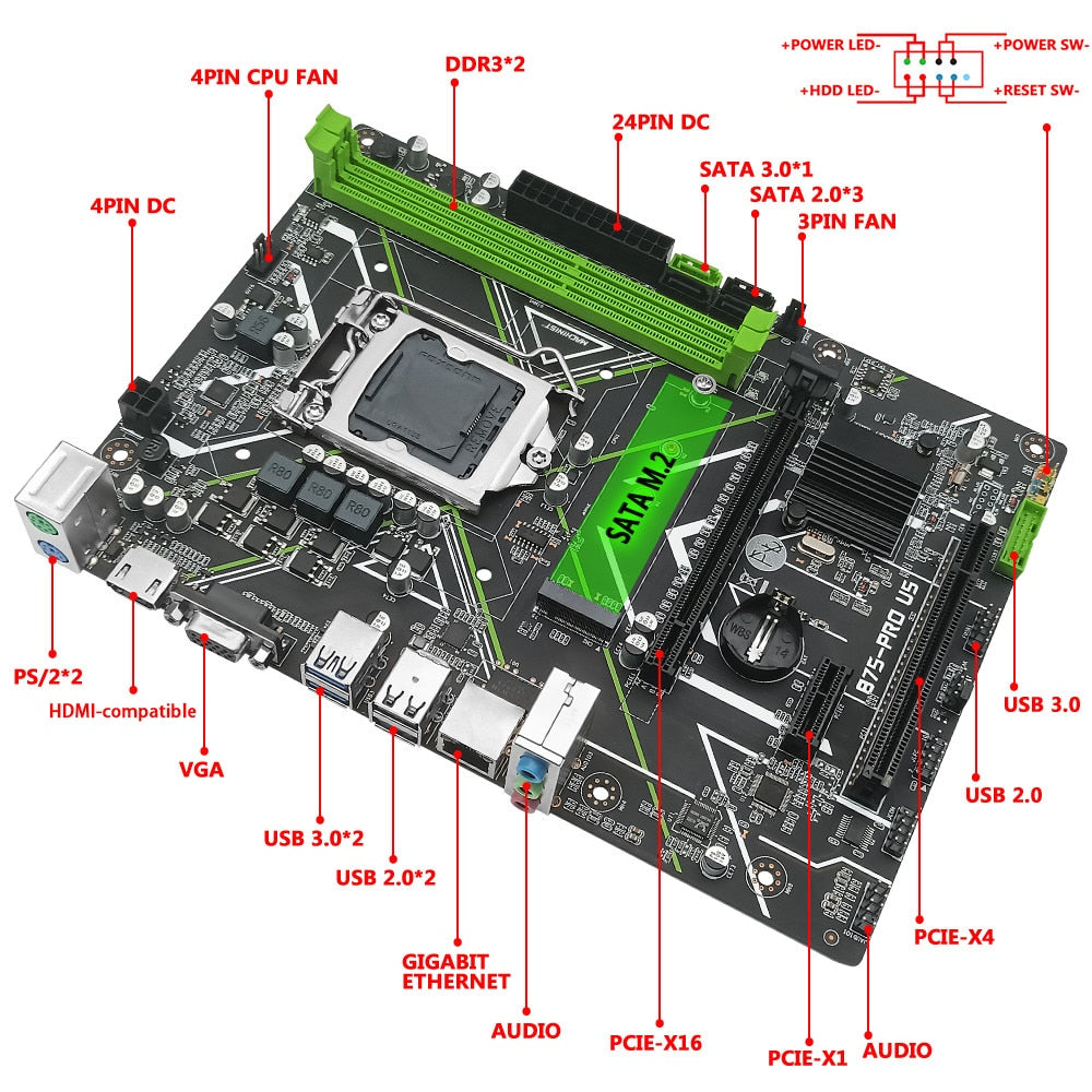 MACHINIST Motherboard B75 LGA 1155 Support Intel i3/i5/i7 Series CPU DDR3 Desktop Memory With Sound Card USB3.0 NGFF M.2 B75-PRO