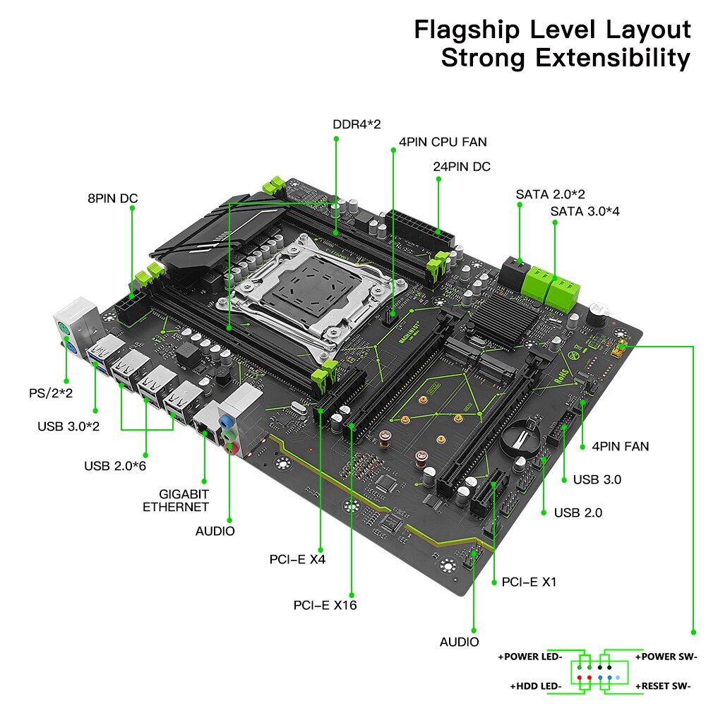 MACHINIST X99 Motherboard LGA 2011-3 Set Kit With Xeon E5 2666 V3 CPU 16GB(2*8G) DDR4 ECC RAM Combo USB 3.0 NVME M.2 X99-MR9A