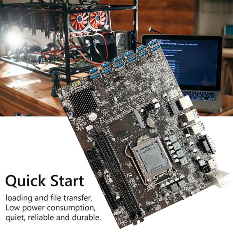 B250C BTC Mining Motherboard+SATA Cable 12XPCIE to USB3.0 Graphics Card Slot LGA1151 DDR4 MSATA ETH Miner Motherboard