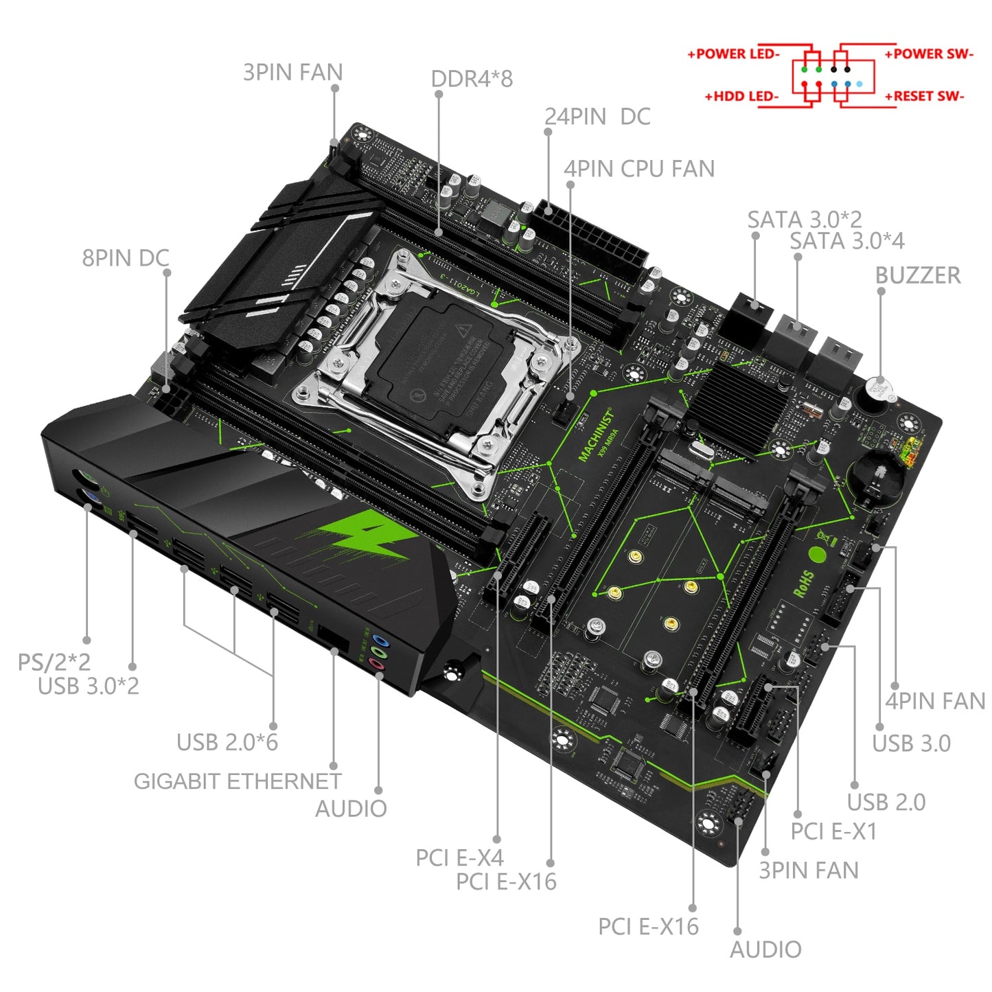 MACHINIST X99 Kit Motherboard LGA 2011-3 Set With Xeon E5 2666 V3 CPU 16GB=2*8G DDR4 2666Mhz RAM Four-channel SATA  M.2 MR9A