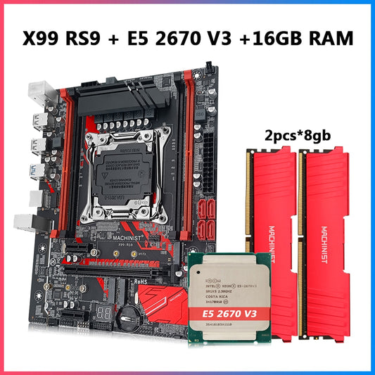 MACHINIST X99 Motherboard combo LGA 2011-3 Set kit With Xeon E5 2670 V3 CPU Processor and 16GB DDR4 RAM Memory NVME M.2 x99 RS9