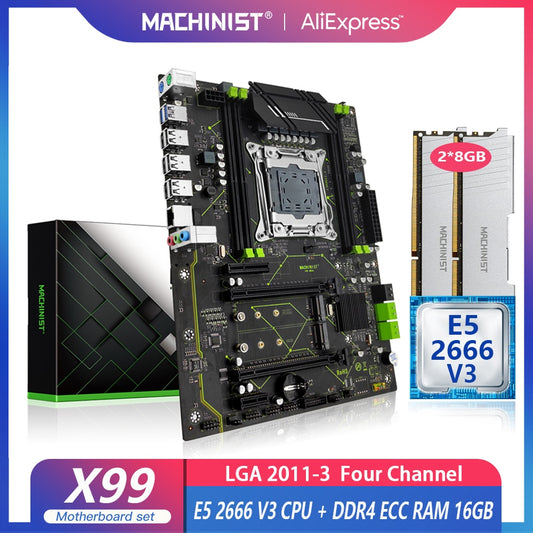 MACHINIST X99 Motherboard LGA 2011-3 Set Kit With Xeon E5 2666 V3 CPU 16GB(2*8G) DDR4 ECC RAM Combo USB 3.0 NVME M.2 X99-MR9A