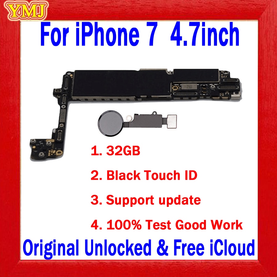 32GB 128GB 256GB For iPhone 7 4.7&quot;Motherboard With/No Touth ID,100% Original Unlock Free icloud Logic Board Support update &amp; 4G