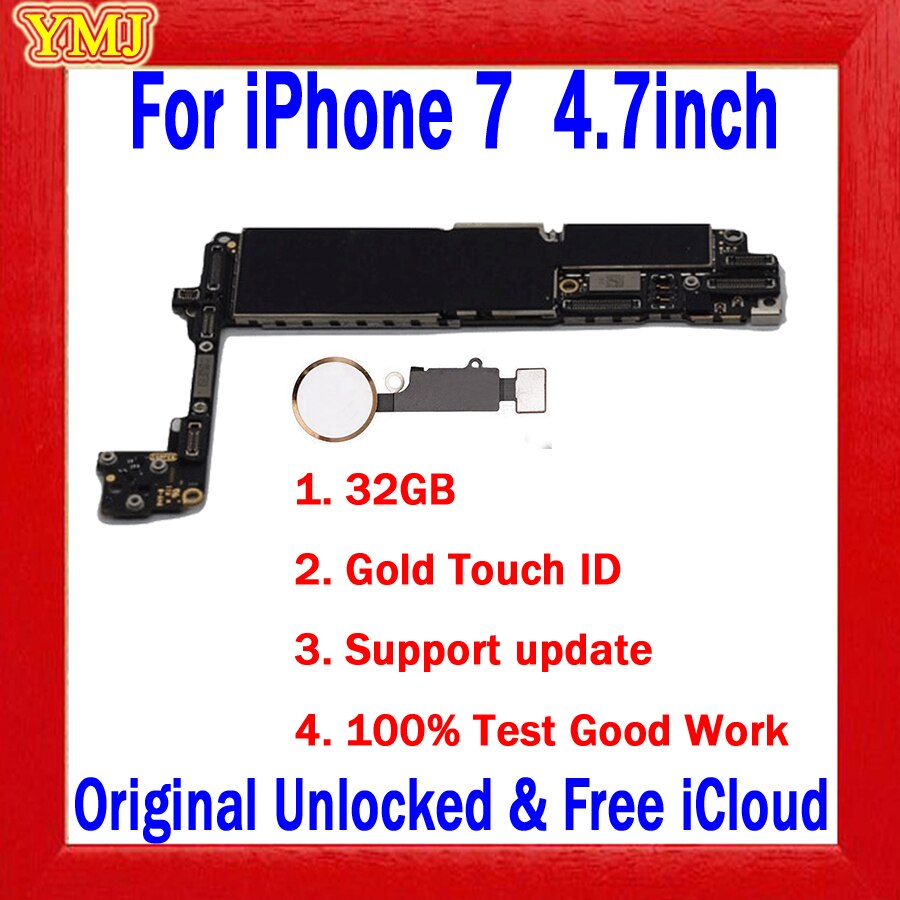 32GB 128GB 256GB For iPhone 7 4.7&quot;Motherboard With/No Touth ID,100% Original Unlock Free icloud Logic Board Support update &amp; 4G