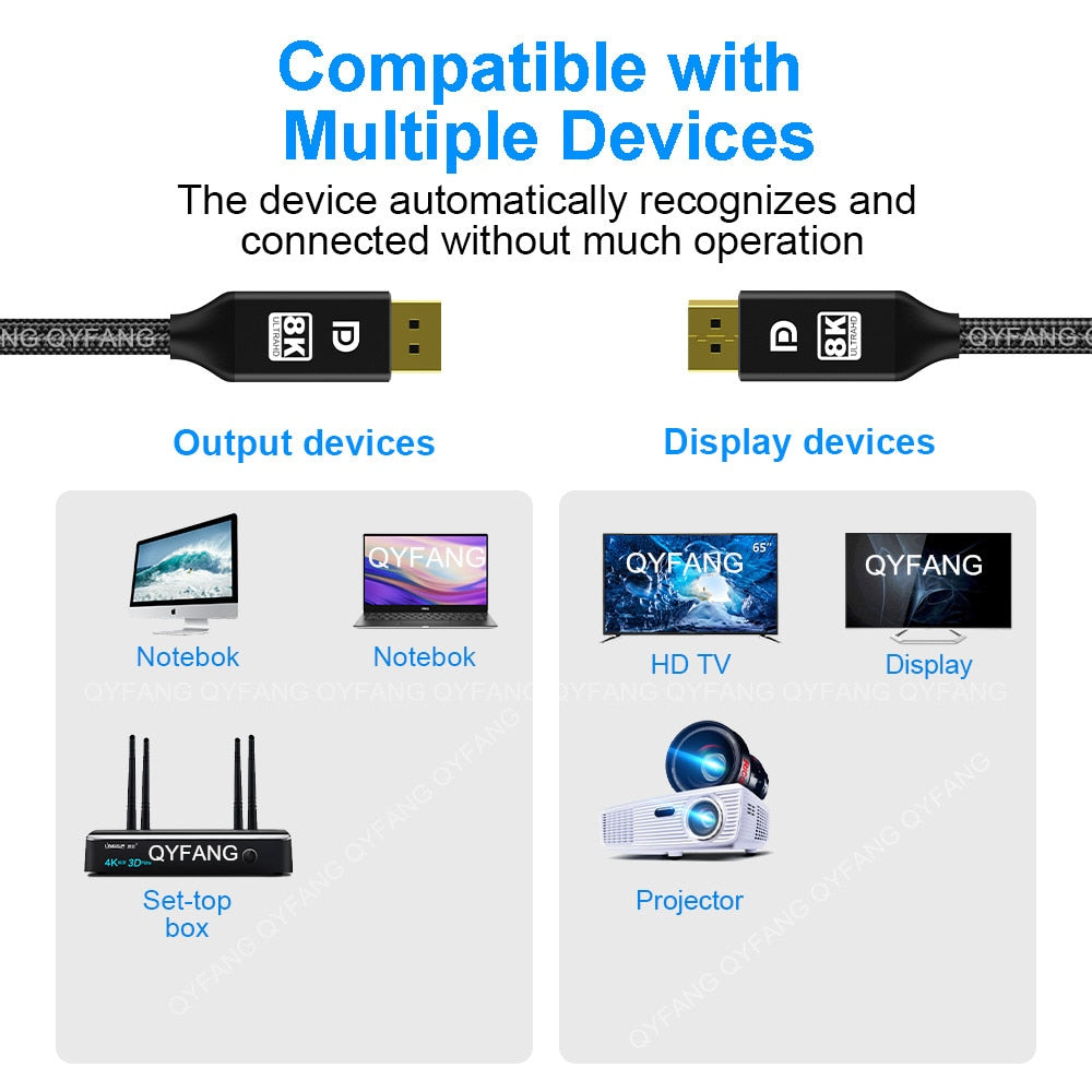 DisplayPort Cable DP 1.4 to DP Cable 8K 4K 144Hz 165Hz Display Port Adapter For Video PC Laptop TV DP 1.2 8K Display Port Cable