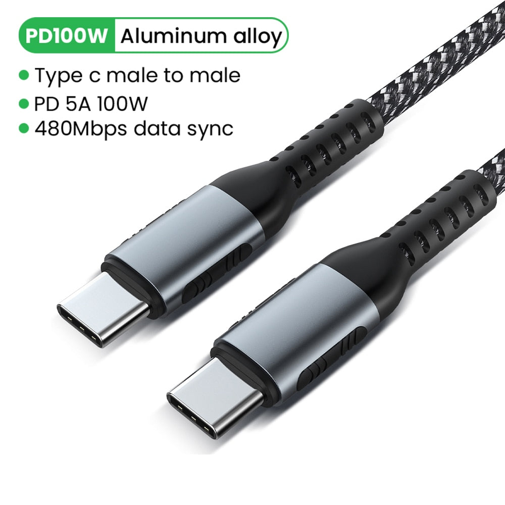 100W USB C To USB Type C PD Cable QC4.0 5A Type-c Cable For Xiaomi Samsung Oneplus Macbook iPad Smartphone Line Data Sync Cable