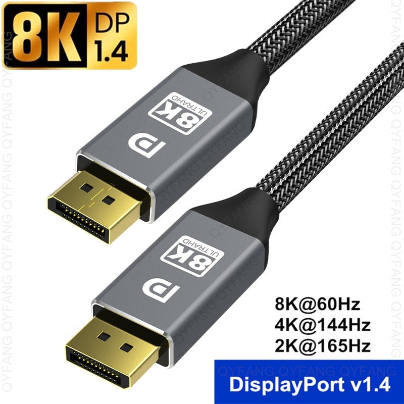 DisplayPort Cable DP 1.4 to DP Cable 8K 4K 144Hz 165Hz Display Port Adapter For Video PC Laptop TV DP 1.2 8K Display Port Cable