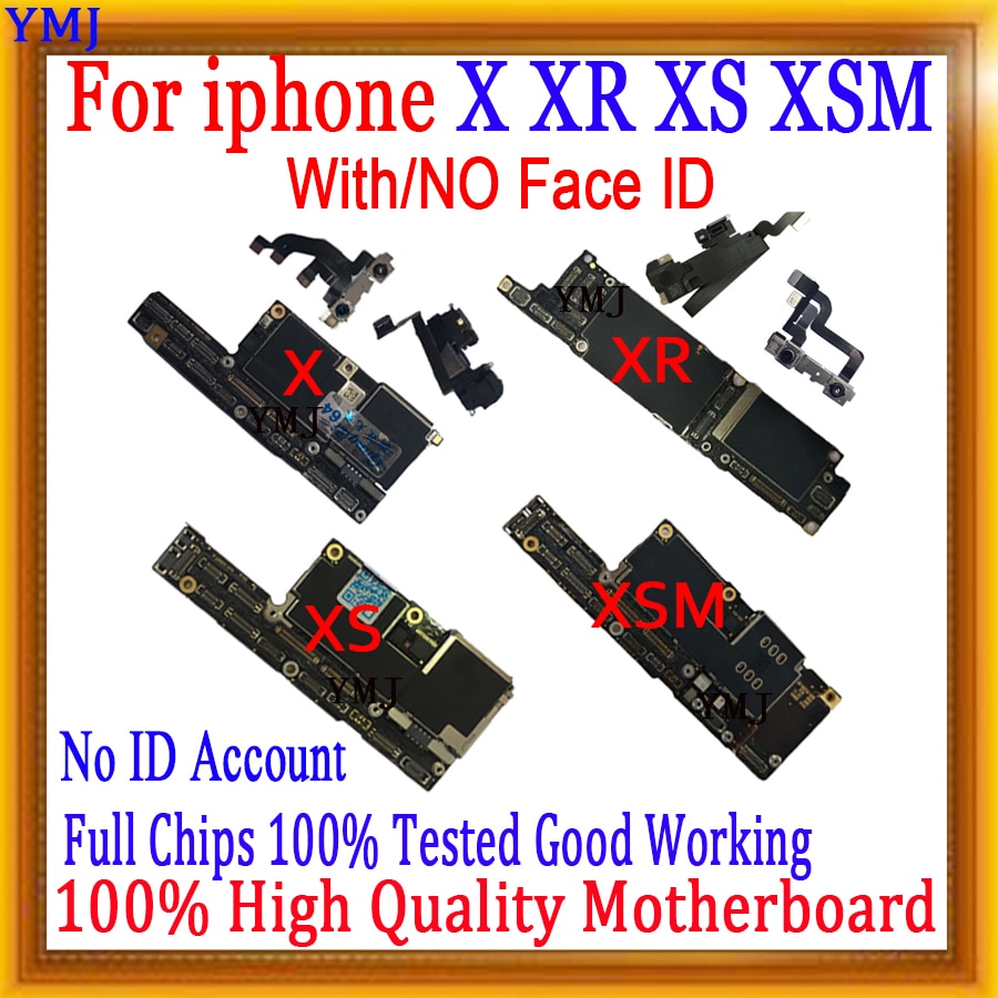 64GB 128GB 256GB With/No Face ID for iPhone X XR XS Max Motherboard No ID Account Logic board Support update Tested Plate