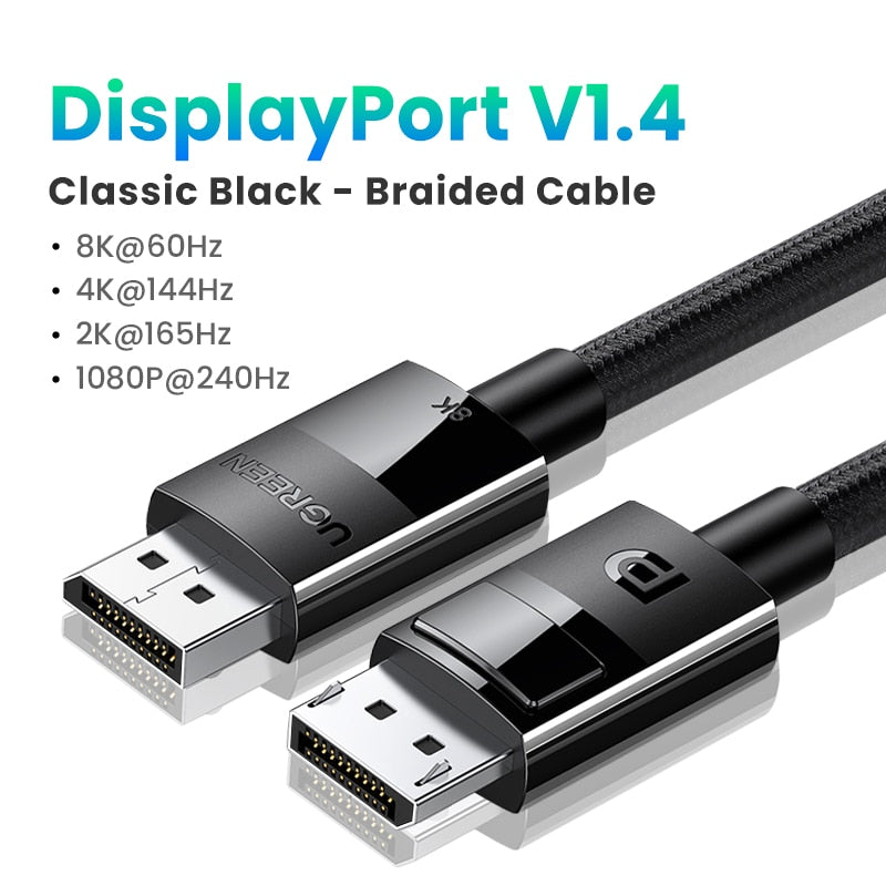 UGREEN Displayport Cable 8K DP1.4 4K144Hz Video Audio Cable for Xiaomi TV Box PC Laptop Monitor Video Game DP Cable Display Port