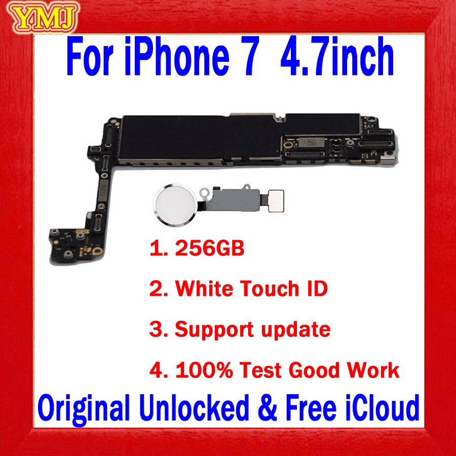 32GB 128GB 256GB For iPhone 7 4.7&quot;Motherboard With/No Touth ID,100% Original Unlock Free icloud Logic Board Support update &amp; 4G