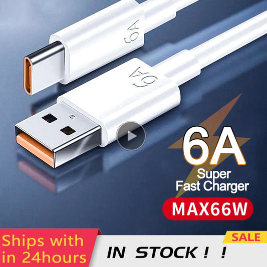 USB Type C Cable 6A Fast Charging Cable For Samsung S21 S20 Huawei P40 P30 Xiaomi 12 5A Super Fast Charger Cable Data Cord Wire